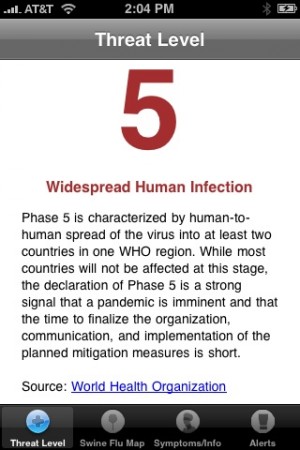 Threat Level - Swine Flu iPhone App