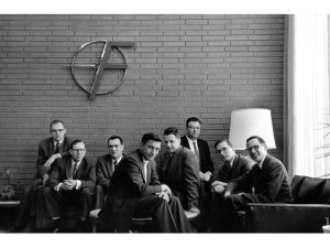 The 'traitorous eight' who founded Fairchild Semiconductor. From left: Gordon Moore, Sheldon Roberts, Eugene Kleiner, Robert Noyce, Victor Grinich, Julius Blank, Jean Hoerni and Jay Last.
