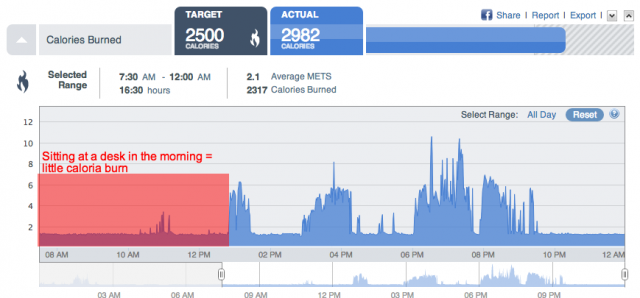 Calorie burn per day as measured by the BodyMedia armband