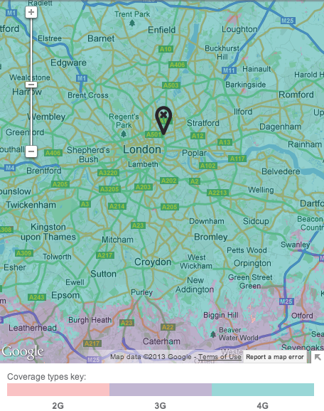EE 4G coverage map London