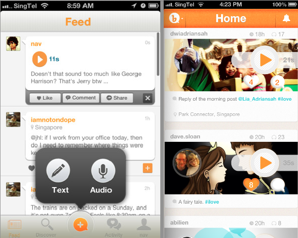 Bubbly's older interface (left), revamped 3.0 interface (right)