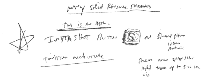 Mojo Media co-founder Richard Marlin's sketches and description of a photo shutter button that could be held down to record video.