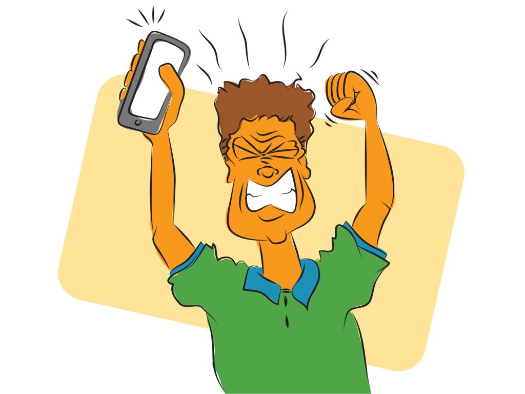 Cartoon of frustrated mobile phone user.