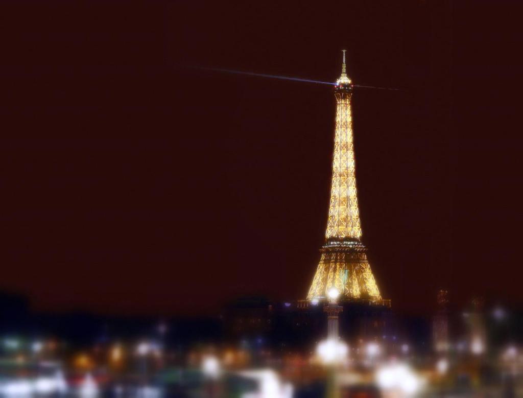 Eiffel Tower at night.