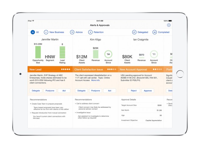 IBM-Apple wealth management app on iPad.