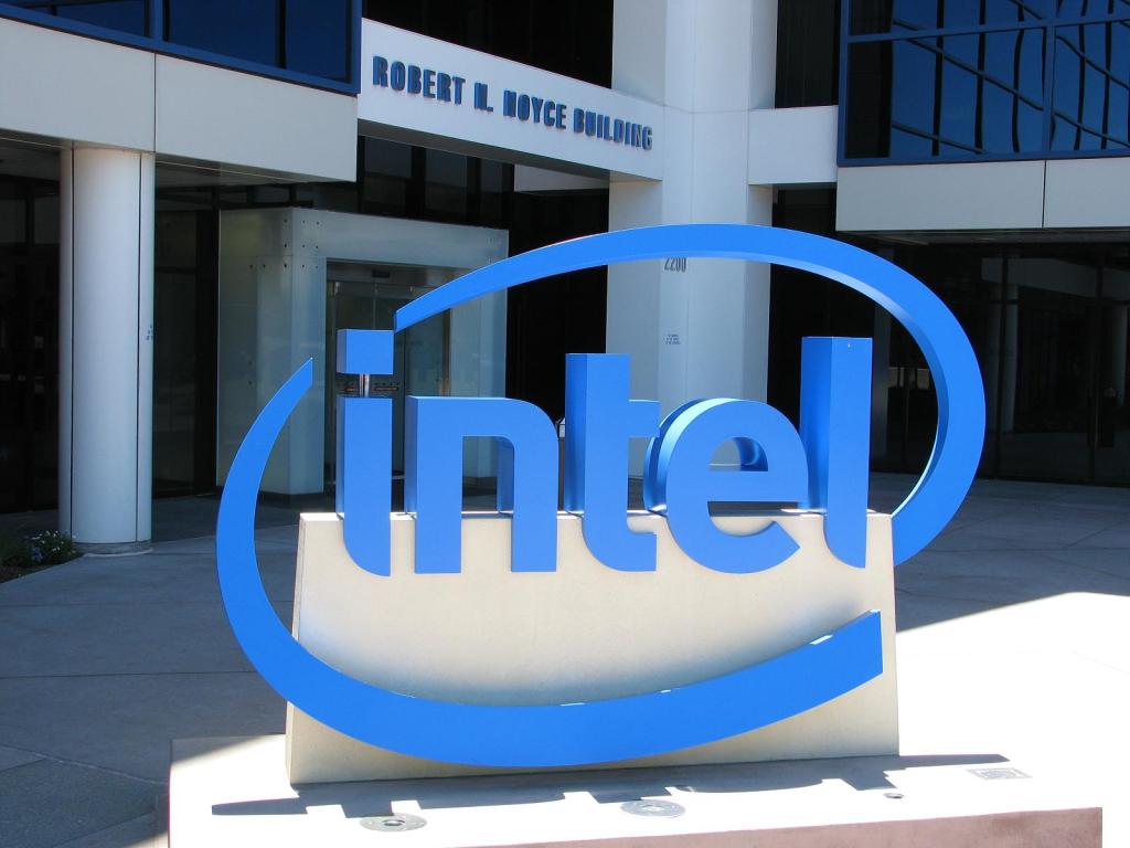 Intel logo outside their headquarters.