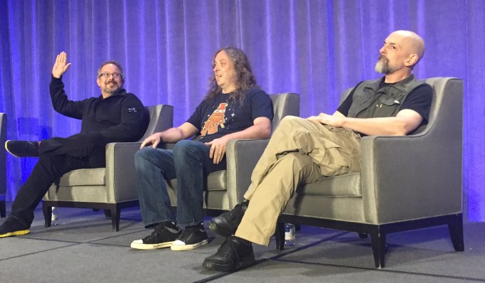 Magic Leap CEO Rony Abovitz, Chief Creative Officer Graeme Devin,  and Chief Futurist/superstar sci-fi novelist Neal Stephenson (from left)