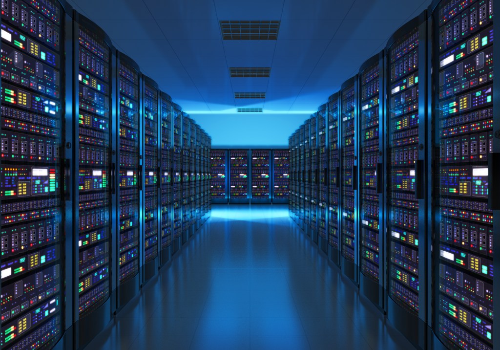 Rows of mainframes in datacenter