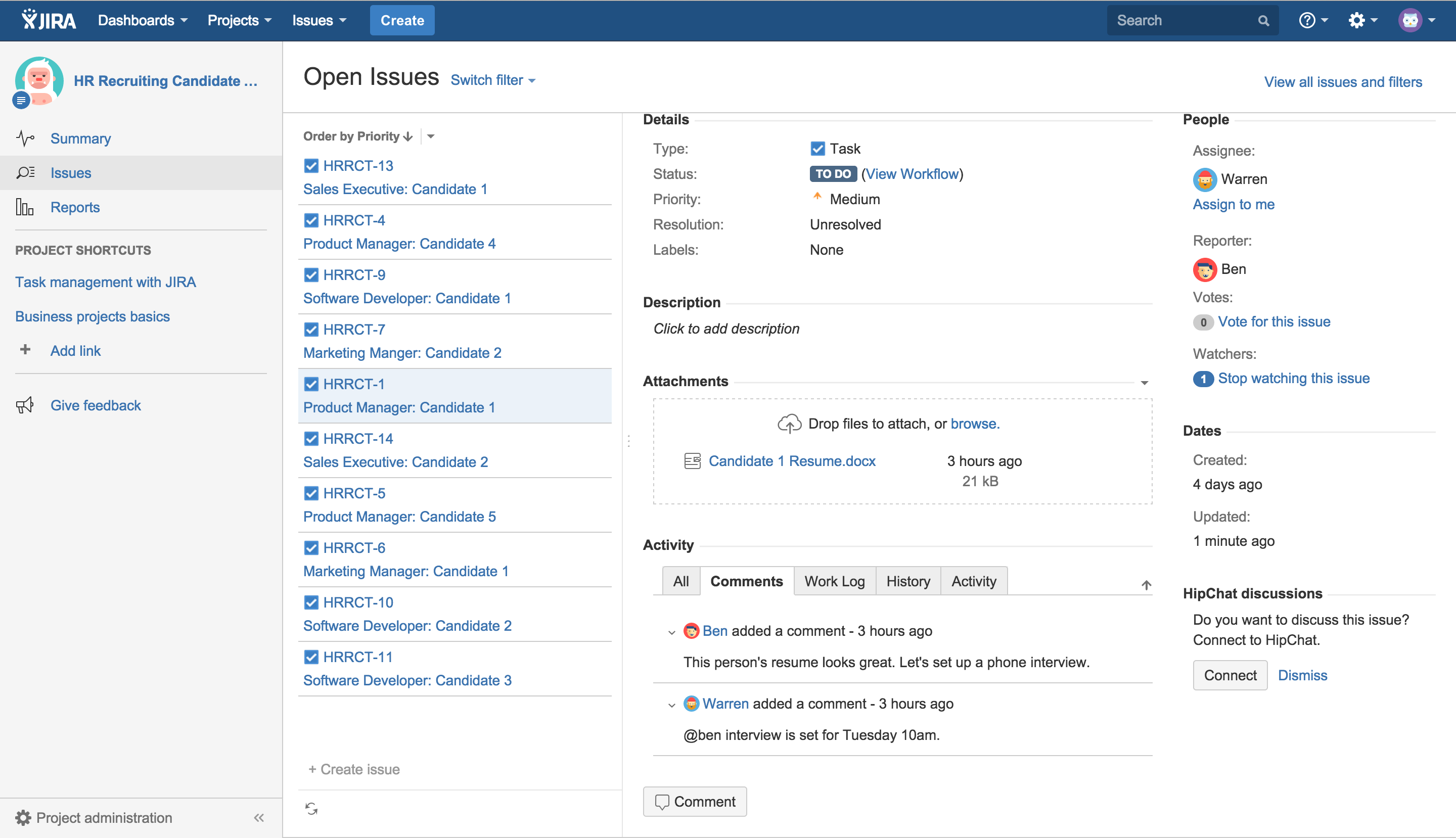 jira client based view