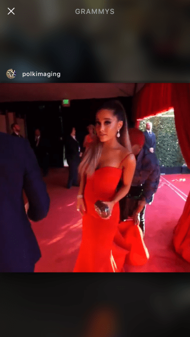 Arianna Grande waves "Hi Instagram!"