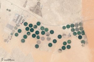 Satellite image of an arable farm in Saudi Arabia / Image courtesy of Landsat/NASA