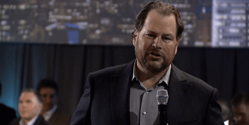 Salesforce CEO Marc Benioff speaking at a presentation today.