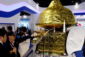 Mars spacecraft model from China Aerospace Science and Technology Corporation / Image courtesy of Xinhua/Zhang Jiansong