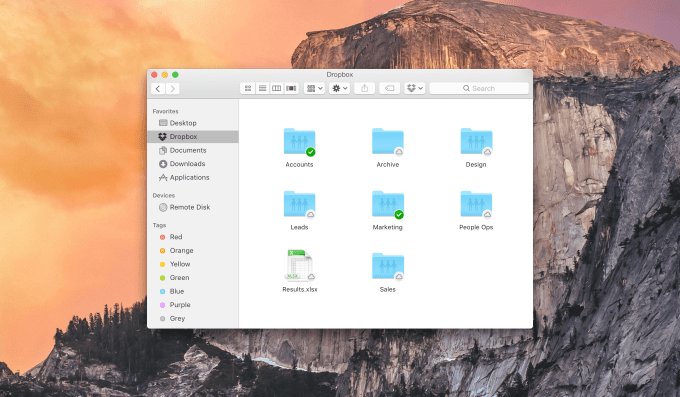 Dropbox Project Infinite in Mac Finder.