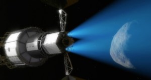 Illustration of NASA's Asteroid Redirect Mission using SEP / Image courtesy of NASA