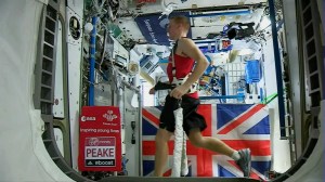 Exercise helps mitigate the harmful effects of microgravity - British Astronaut Tim Peake runs the London Marathon while on board the ISS - running/ Image courtesy of ESA