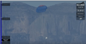 New Shepard crew capsule descent with two parachutes deployed / Screenshot of BlueOrigin webcast