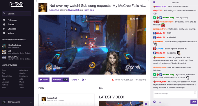 Twitch's dedicated game streaming interface