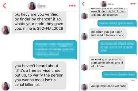 Tinder fake profile code scam