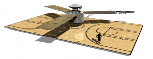 Juno spacecraft size in relation to a basketball court / Image courtesy of NASA/JPL