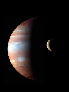 Montage of an image of Jupiter and a separate image of Io taken by the New Horizons spacecraft in 2008 / Image courtesy of NASA