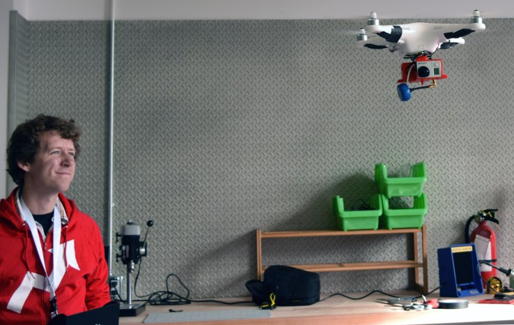 BuzzFeed Open Lab fellow Ben Kreimer flies a newsgathering drone. 