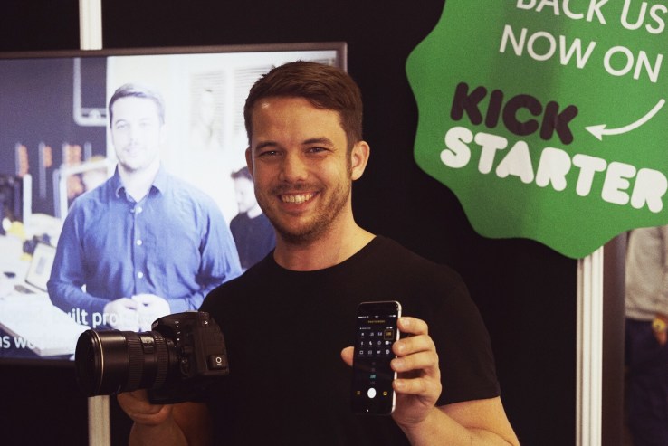 I cruelly tricked Oliver Perialis, founder of Foolography, into posing in front of a photo of himself pitching his product. Because I'm a cruel human being. 