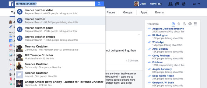 Terence Crutcher isn't Trending on Facebook for some users despite having more mentions than some other topics