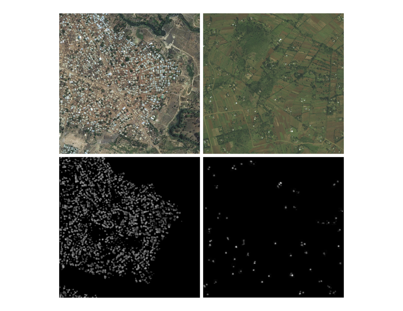 Display of both urban and rural populations on the top from DigitalGlobe imagery with Facebook's analysis underneath.