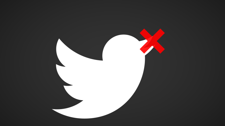 twitter bird logo with an x on its beak