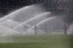 David Villa, (center), NYCFC, and players return to the field for the second half with the sprinklers still working during the New York City FC Vs New England Revolution, MSL regular season football match at Yankee Stadium, The Bronx, New York, USA. 26th March 2016. Photo Tim Clayton (Photo by Tim Clayton/Corbis via Getty Images)