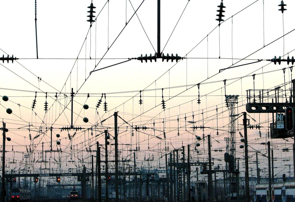 vast array of overhead electric wires
