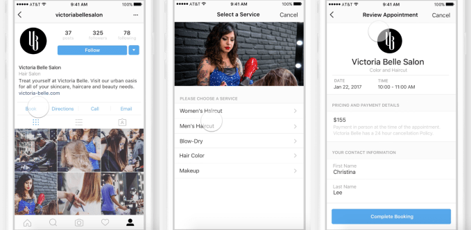 Instagram fonctionnalité de réservation et de paiement in-app