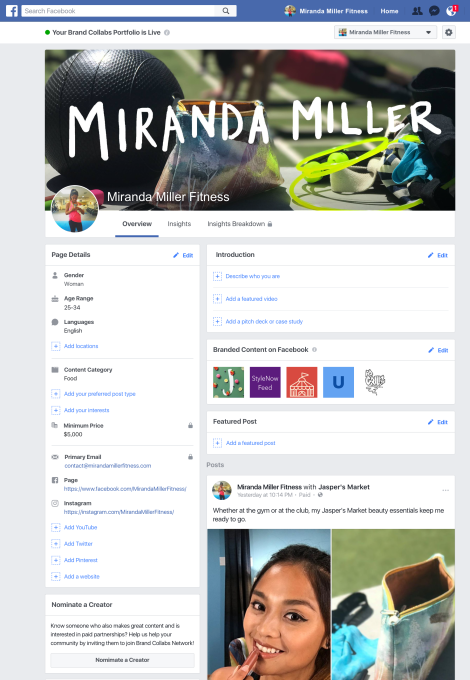 Brand-Collabs-Manager-Creator-Portfolio-Template Facebook launches Brand Collabs search engine for sponsoring creators