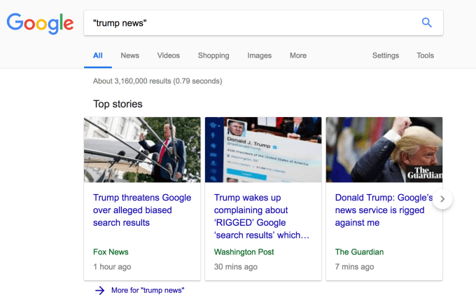 Trump rage-tweets Google alleging search bias 4