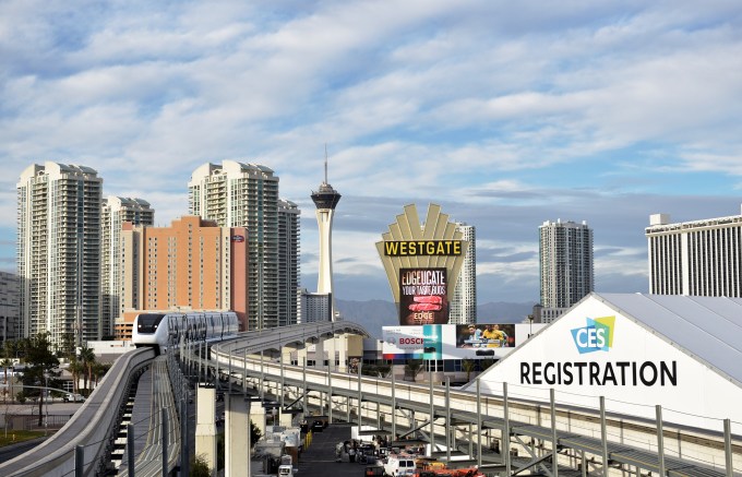 A general view shows the registration tent at the Las Vegas Convention Center for the 2018 Consumer Electronics Show in Las Vegas