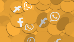 gold coins representing cryptocurrency with logos for Whatsapp and Facebook