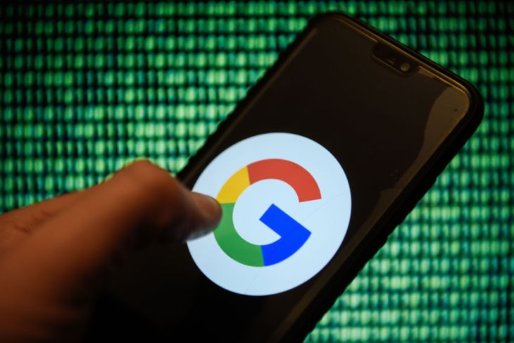 Google logo is seen on an android mobile phone