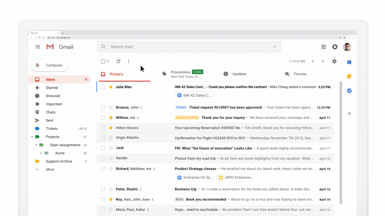 O AMP Google para o Gmail permitirá que a mensagem seja atualizada instantaneamente.