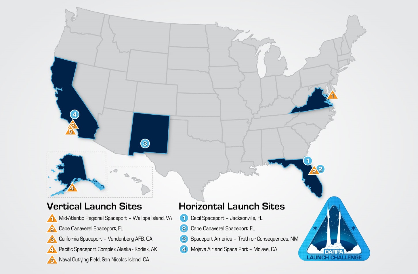 Map of the US showing launch locations for the challenge.