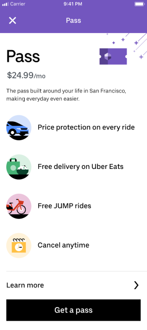 Uber Pass landing page for press 1