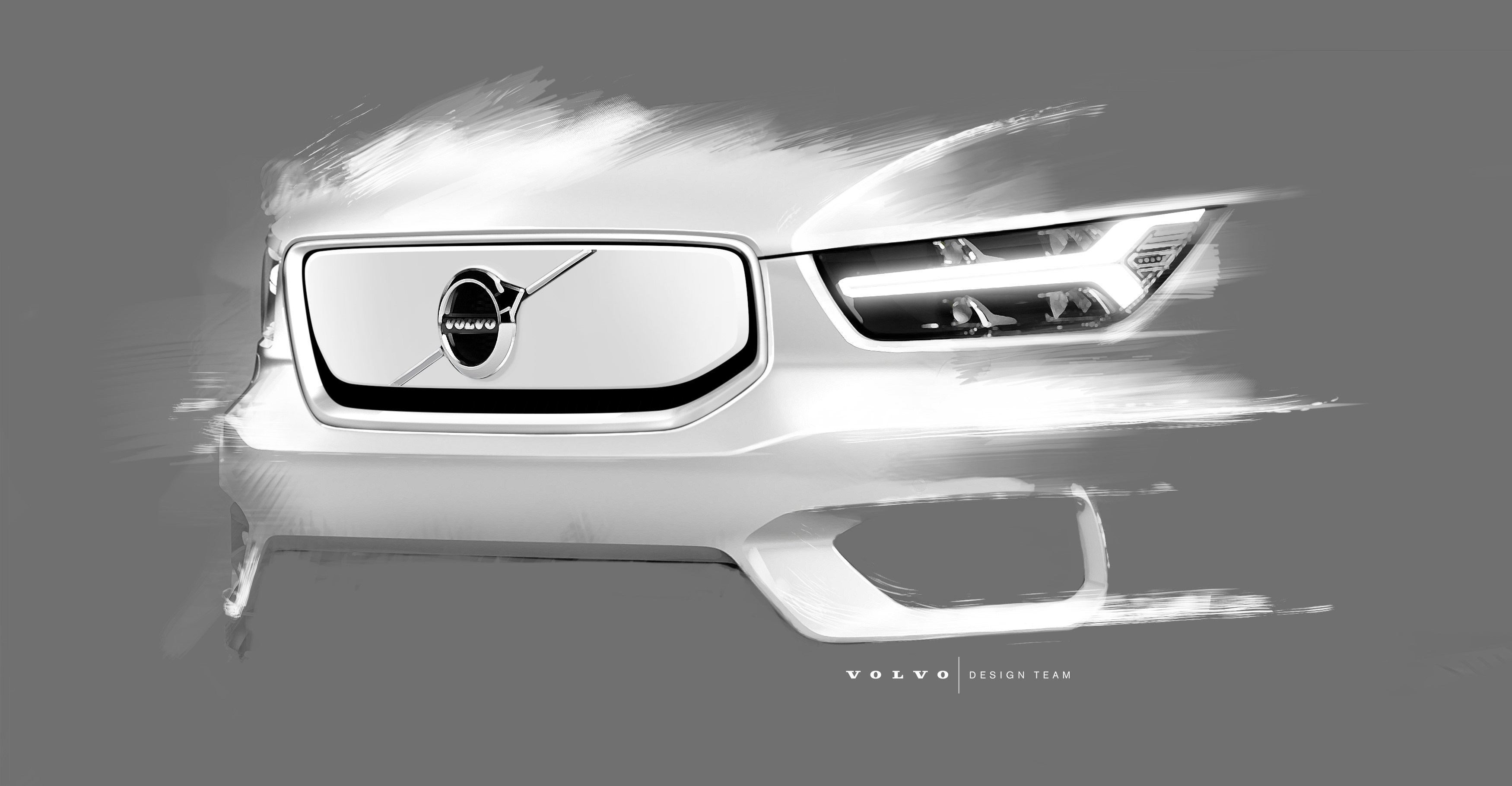 Design sketch of Volvo Cars fully electric XC40 SUV