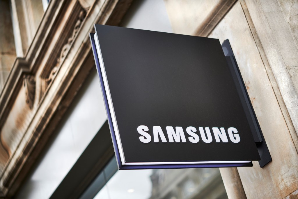 a Samsung sign on a storefront in London