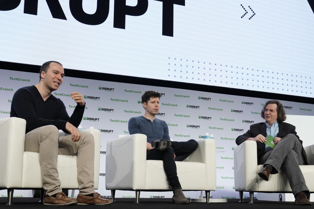 Greg Brockman, seen next to former OpenAI CEO Sam Altman during TechCrunch Disrupt 2019