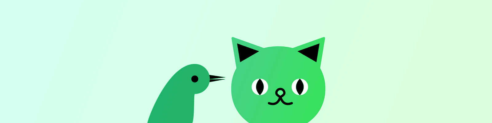blinking cat green bird