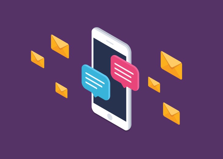 Mobile phone chat message notifications vector icon isolated line outline, smartphone chatting bubble speeches pictogram, concept of online talking, speak messaging, conversation, dialog symbol, isometric illustration.
