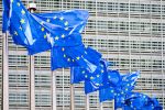 European Union flags flutter in the wind
