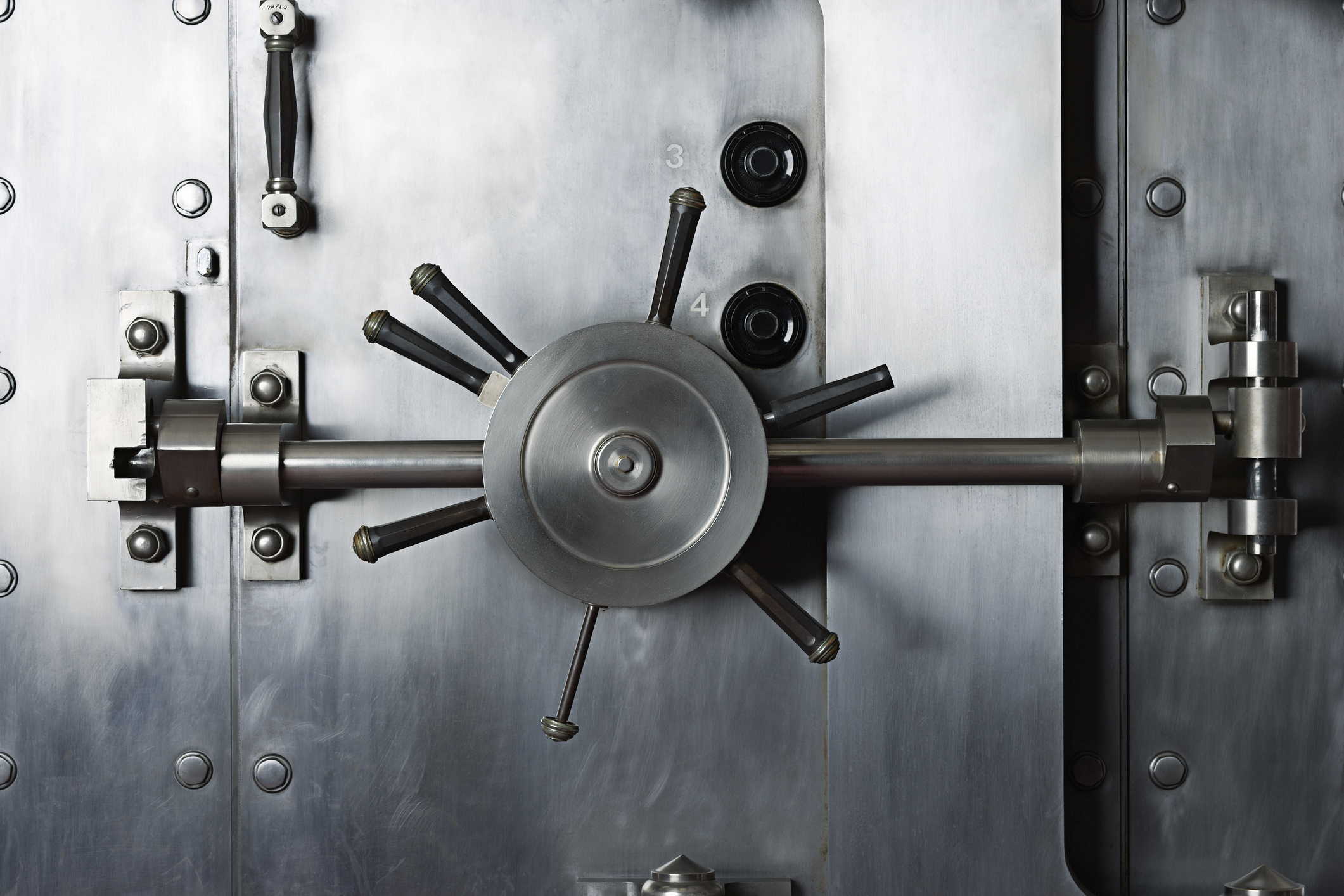 Handle of door to bank vault safe