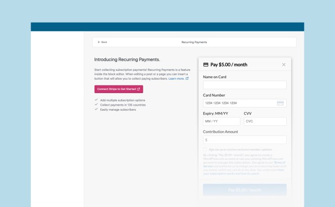 WordPress.com sites can now accept subscriptions with new â€˜Recurring Paymentsâ€™ feature
