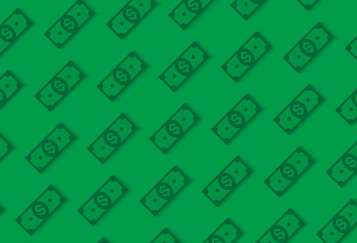 Money or finance green background with dollar banknotes pattern.